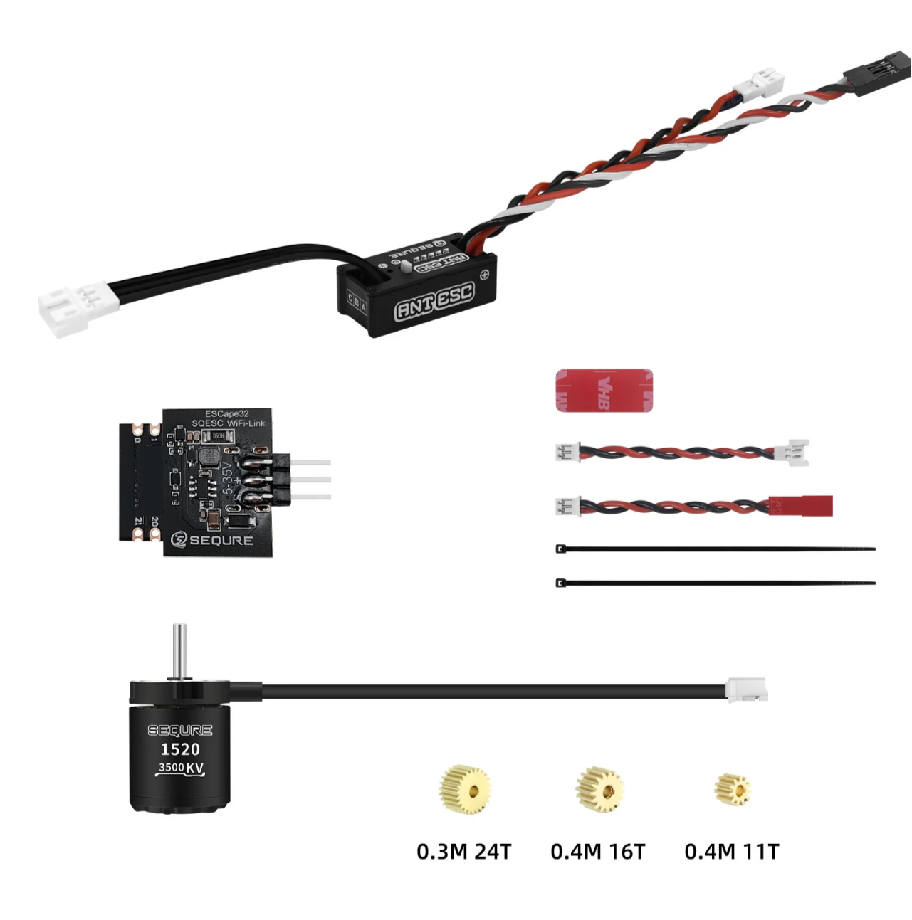 SEQURE ANT ESC & 1520 Motor 2-3S High Performance Outer Rotor Brushless Power Kit Small Size Suitable For 1/24, 1/18, 1/16 RC Crawler Car