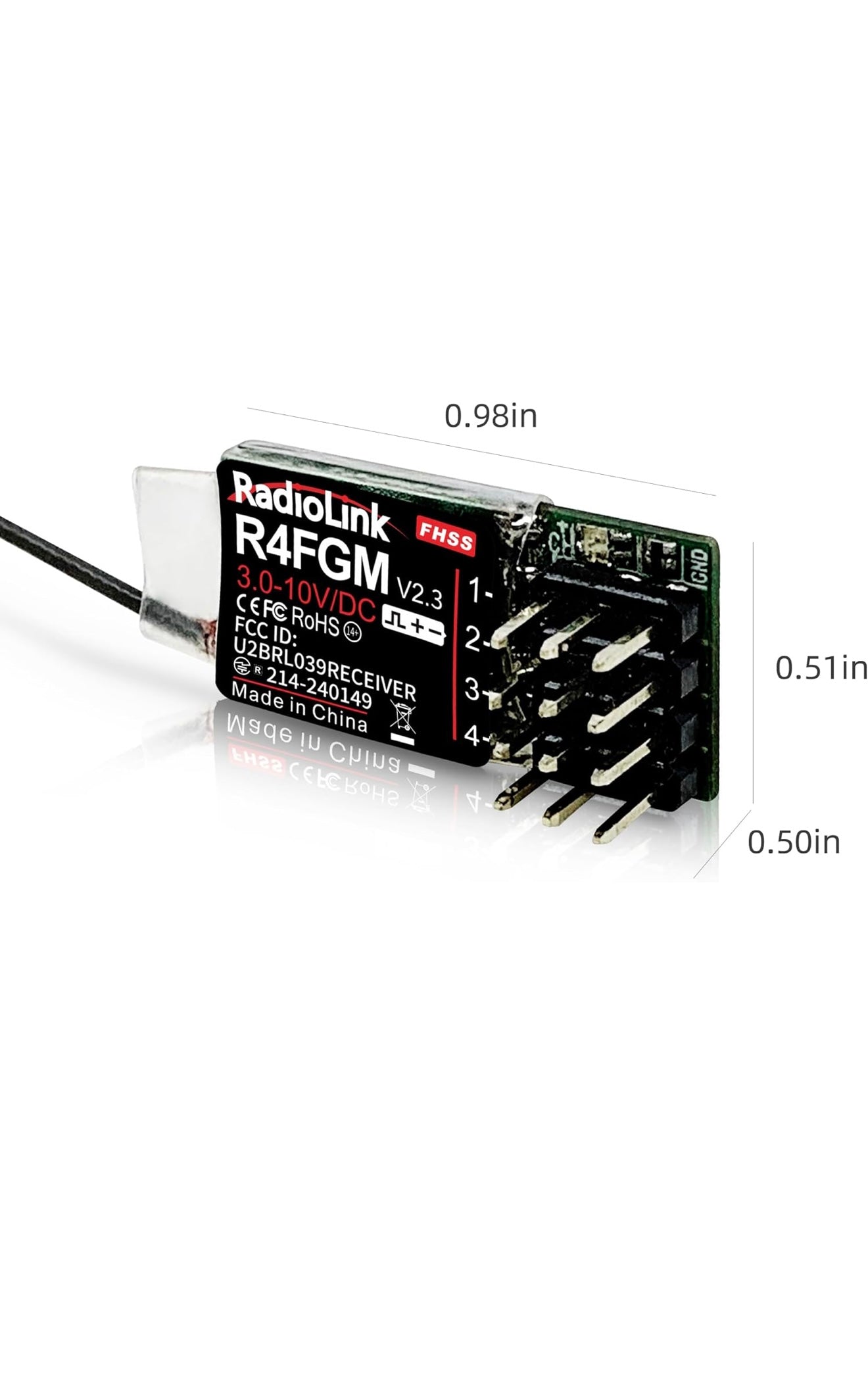 Radiolink R4FGM V2.3 4 Channels Tiny RC Gyro Receiver for Mini RC Cars 1/28 and Boats, 3-10V High Voltage Servo Support, Long Control Distance for Radio RC8X RC4GS V3/RC6GS V3/T8S/T8FB